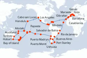 Carte de l’itinéraire du MSC Magnifica · 122 jours / 121 nuits, Méditerranée occidentale