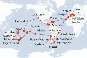 Carte de l’itinéraire du MSC Magnifica · 122 jours / 121 nuits, Méditerranée occidentale