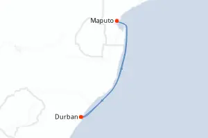 Carte de l’itinéraire du MSC Sinfonia · 5 jours / 4 nuits, Afrique australe