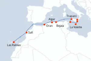 Carte de l’itinéraire du Silver Wind · 14 jours / 13 nuits, Méditerranée occidentale