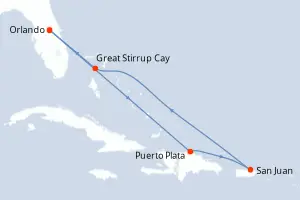 Carte de l’itinéraire du Norwegian Epic · 7 jours / 6 nuits, Bahamas