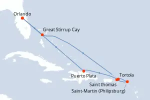 Carte de l’itinéraire du Norwegian Epic · 9 jours / 8 nuits, Caraïbes