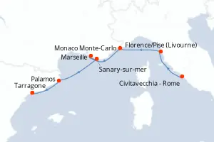 Carte de l’itinéraire de l’Azamara Journey · 8 jours / 7 nuits, Méditerranée occidentale