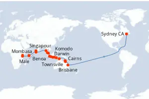 Carte de l’itinéraire du Vasco da Gama · 43 jours / 42 nuits, Asie du Sud-Est