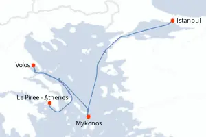 Carte de l’itinéraire de l’EXPLORA II · 5 jours / 4 nuits, Cyclades