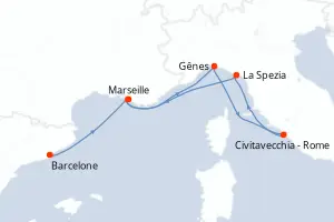 Carte de l’itinéraire du MSC World Europa · 6 jours / 5 nuits, Méditerranée occidentale
