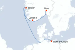 Carte de l’itinéraire du MSC Magnifica · 6 jours / 5 nuits, Norvège