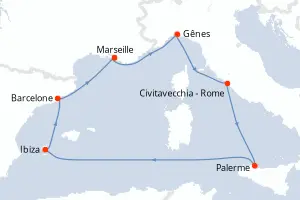Carte de l’itinéraire du MSC Seaview · 8 jours / 7 nuits, Méditerranée occidentale
