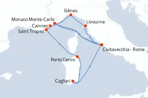 Carte de l’itinéraire de l’EXPLORA I · 16 jours / 15 nuits, Méditerranée occidentale