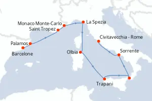 Carte de l’itinéraire du Seven Seas Grandeur · 11 jours / 10 nuits, Méditerranée occidentale