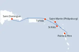 Carte de l’itinéraire du Costa Favolosa · 5 jours / 4 nuits, Petites Antilles