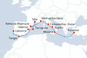 Carte de l’itinéraire du Celestyal Discovery · 15 jours / 14 nuits, Méditerranée occidentale