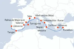 Carte de l’itinéraire du Celestyal Discovery · 16 jours / 15 nuits, Méditerranée occidentale