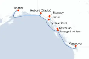 Carte de l’itinéraire du Norwegian Jade · 8 jours / 7 nuits, Alaska