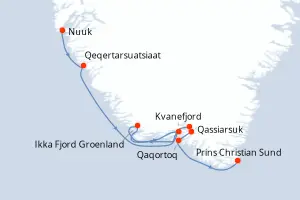 Carte de l’itinéraire du MS Fridtjof Nansen · 11 jours / 10 nuits, Groenland