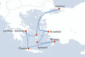 Carte de l’itinéraire du Scarlet Lady · 12 jours / 11 nuits, Méditerranée orientale