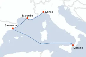 Carte de l’itinéraire du MSC World Europa · 5 jours / 4 nuits, Méditerranée occidentale