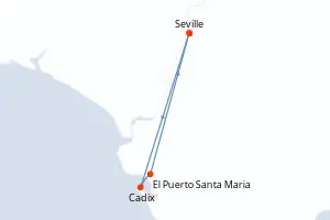 Carte de l’itinéraire du Belle de Cadix · 8 jours / 7 nuits, Guadalquivir · Guadiana
