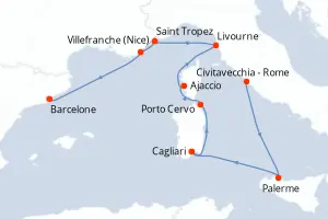 Carte de l’itinéraire de l’EXPLORA VI · 11 jours / 10 nuits, Méditerranée occidentale