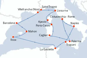 Carte de l’itinéraire de l’EXPLORA VI · 18 jours / 17 nuits, Méditerranée occidentale