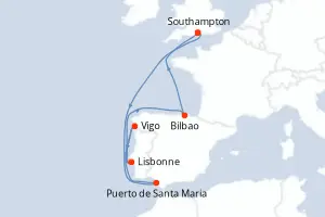 Carte de l’itinéraire du Freedom of the Seas · 9 jours / 8 nuits, Méditerranée occidentale