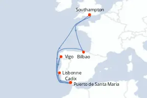 Carte de l’itinéraire du Freedom of the Seas · 10 jours / 9 nuits, Méditerranée occidentale