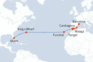 Carte de l’itinéraire du Celebrity Xcel · 17 jours / 16 nuits, Méditerranée occidentale