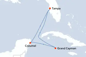 Carte de l’itinéraire du Carnival Paradise · 6 jours / 5 nuits, Caraïbes occidentales