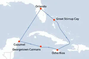 Carte de l’itinéraire du Norwegian Epic · 8 jours / 7 nuits, Bahamas