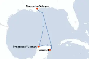 Carte de l’itinéraire du Carnival Valor · 6 jours / 5 nuits, Caraïbes