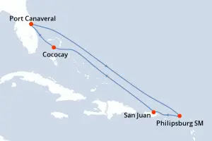 Carte de l’itinéraire du Harmony of the Seas · 8 jours / 7 nuits, Caraïbes