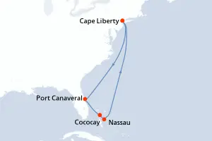 Carte de l’itinéraire de l’Oasis of the Seas · 8 jours / 7 nuits, Bahamas