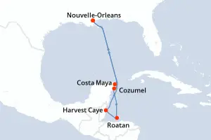 Carte de l’itinéraire du Norwegian Breakaway · 8 jours / 7 nuits, Caraïbes occidentales