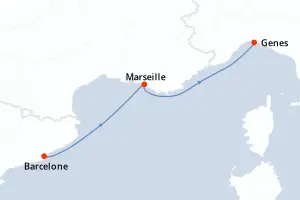 Carte de l’itinéraire du MSC World Europa · 3 jours / 2 nuits, Méditerranée occidentale