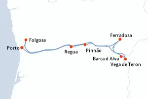 Carte de l’itinéraire du MS Miguel Torga · 6 jours / 5 nuits, Douro