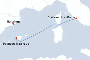 Carte de l’itinéraire du MSC Grandiosa · 4 jours / 3 nuits, Méditerranée occidentale