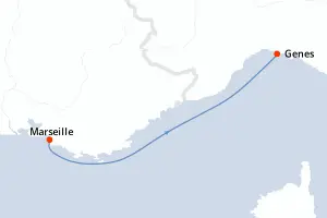 Carte de l’itinéraire du MSC World Europa · 2 jours / 1 nuit, Méditerranée occidentale