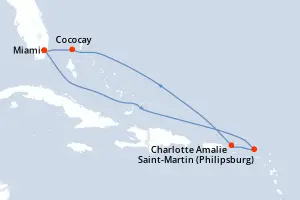 Carte de l’itinéraire de l’Icon of the Seas · 8 jours / 7 nuits, Petites Antilles
