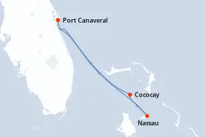 Carte de l’itinéraire de l’Utopia of the Seas · 5 jours / 4 nuits, Bahamas