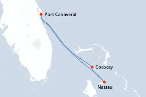 Carte de l’itinéraire de l’Utopia of the Seas · 4 jours / 3 nuits, Bahamas