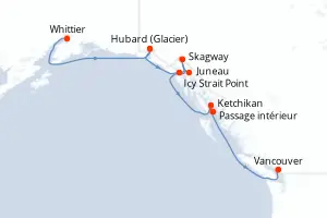 Carte de l’itinéraire du Norwegian Jade · 8 jours / 7 nuits, Alaska