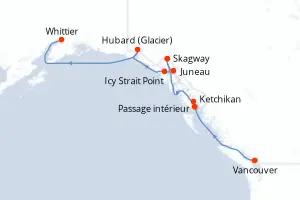 Carte de l’itinéraire du Norwegian Jade · 8 jours / 7 nuits, Alaska