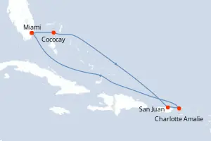 Carte de l’itinéraire de l’Independence of the Seas · 8 jours / 7 nuits, Caraïbes
