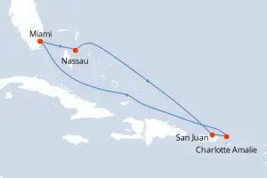 Carte de l’itinéraire de l’Independence of the Seas · 8 jours / 7 nuits, Caraïbes