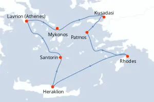 Carte de l’itinéraire du Celestyal Discovery · 5 jours / 4 nuits, Îles grecques