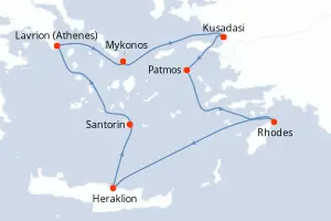 Carte de l’itinéraire du Celestyal Discovery · 5 jours / 4 nuits, Îles grecques