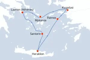 Carte de l’itinéraire du Celestyal Discovery · 4 jours / 3 nuits, Méditerranée orientale