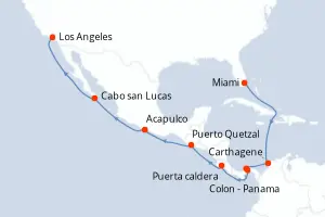 Carte de l’itinéraire du Norwegian Encore · 16 jours / 15 nuits, Amérique du Nord