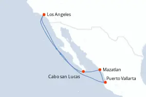 Carte de l’itinéraire du Norwegian Encore · 8 jours / 7 nuits, Mexique Pacifique & Basse-Californie