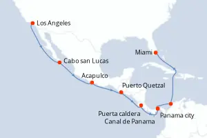 Carte de l’itinéraire du Norwegian Encore · 16 jours / 15 nuits, Amérique du Nord